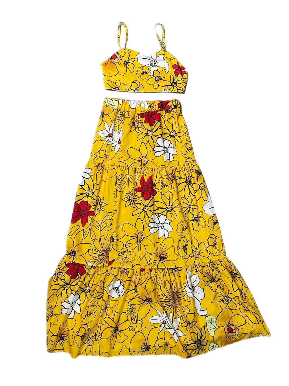 Bohemian Floral 2 Piece Summer Maxi Skirt & Crop Top - Picture 3 of 8